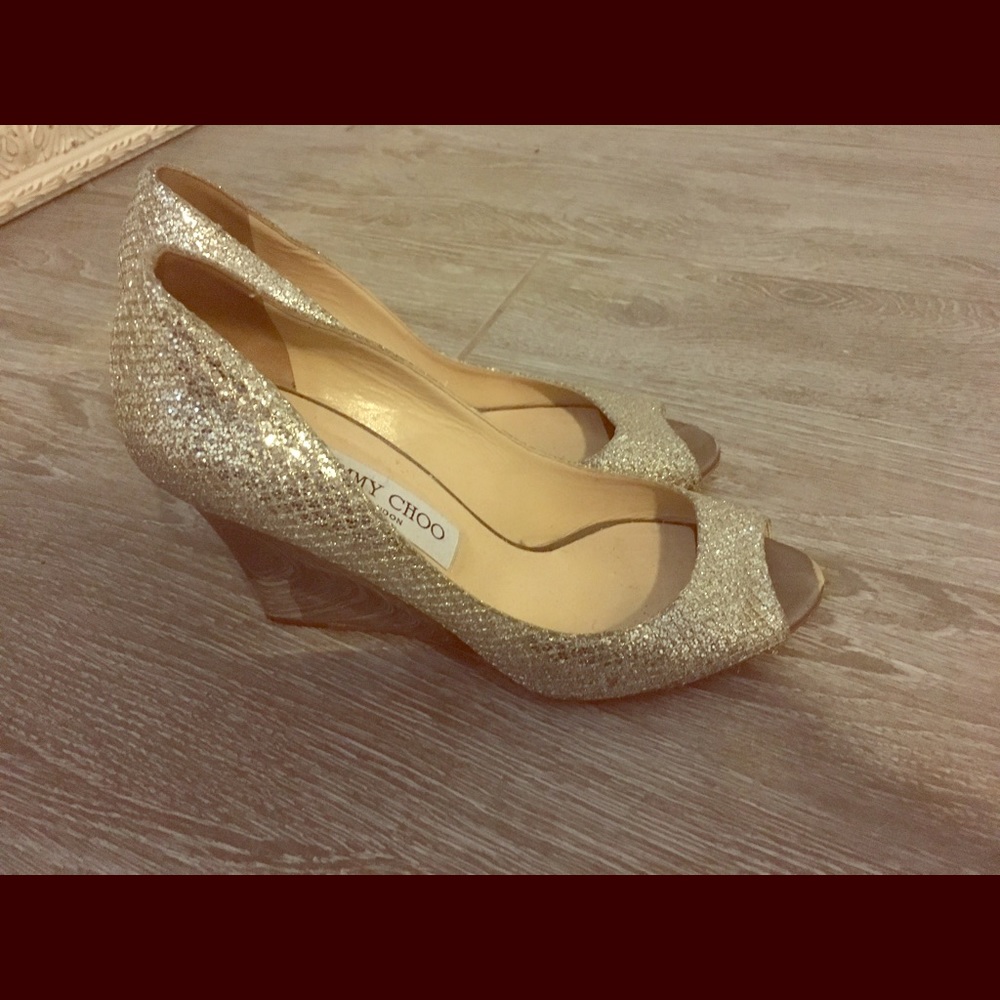Jimmy Choo silver wedge heels